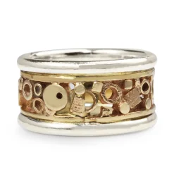 14ct 3 Tone Hand Made Pierced Out Band