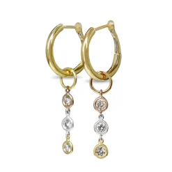 18ct 3 Tone Yellow, White and Rose Gold Diamond Drop Earrings
