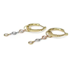 18ct 3 Tone Yellow, White and Rose Gold Diamond Drop Earrings
