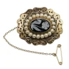 9ct Antique Agate Cameo and Pearl Mourning Brooch