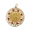 22ct French Sovereign from 1863 in 14ct Yellow Gold Pendant Case with Garnets