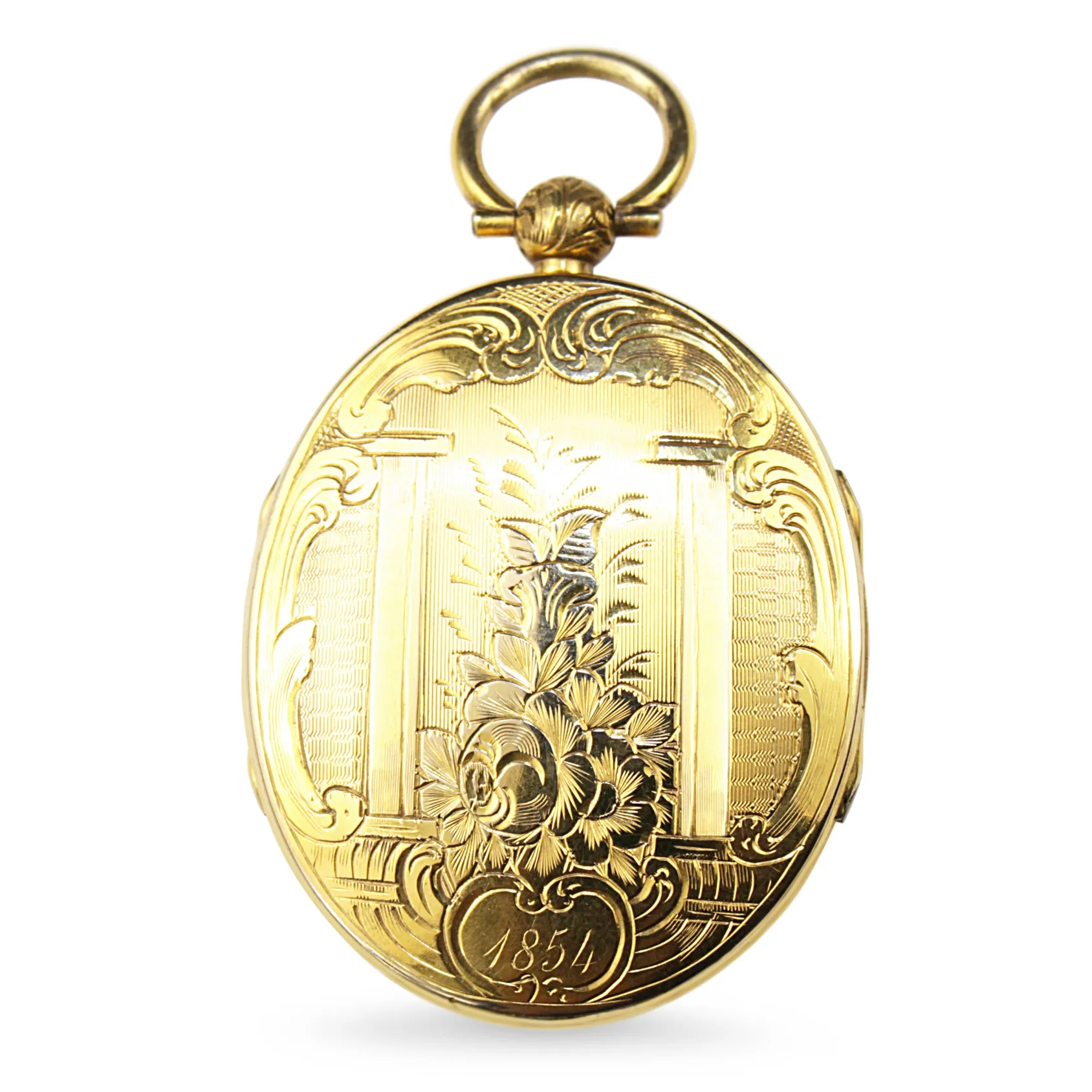 9ct Front and Back Yellow Gold Antique Engraved Double Sided Locket - Dated 1854