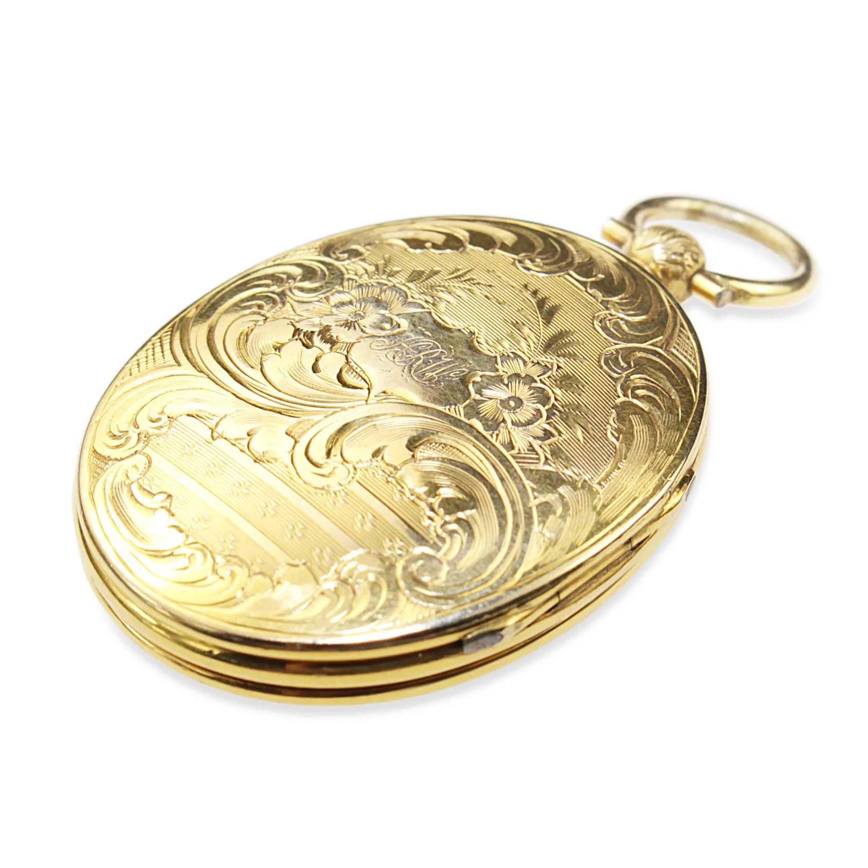 9ct Front and Back Yellow Gold Antique Engraved Double Sided Locket - Dated 1854