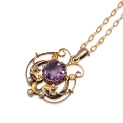9ct Gold Antique Amethyst and Pearl Necklace
