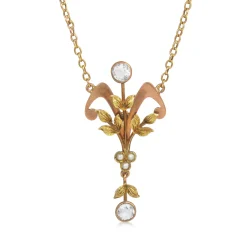 9ct Gold Antique Aquamarine and Pearl Necklace