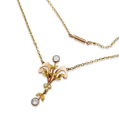 9ct Gold Antique Aquamarine and Pearl Necklace