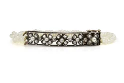 9ct Gold Rose Cut Diamond and Seed Pearl Floral Antique Bracelet