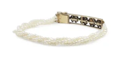 9ct Gold Rose Cut Diamond and Seed Pearl Floral Antique Bracelet
