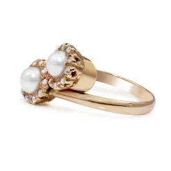 18ct Rose / Yellow Gold Antique Pearl and Rose Cut Diamond 'Moi et Toi' Ring
