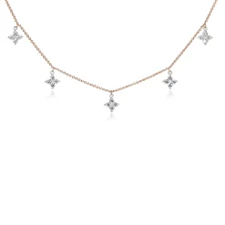 9ct Rose and White Gold Clover Diamond Necklace
