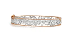 9ct Rose and White Gold Diamond Floral Bangle