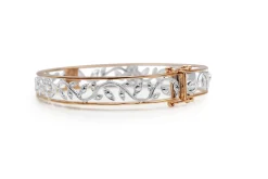 9ct Rose and White Gold Diamond Floral Bangle