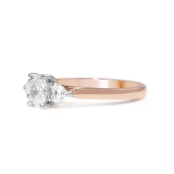 18ct Rose and White Gold Oval and Heart Shape 3 Stone Diamond Ring