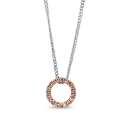 18ct Rose and White Gold Pink Diamond Circle Necklace