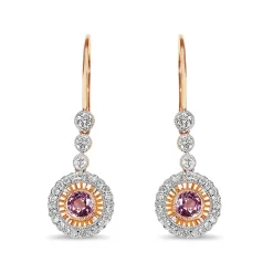 18ct Rose and White Gold Pink Sapphire and Diamond Halo Drop Earrings