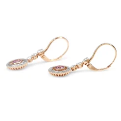 18ct Rose and White Gold Pink Sapphire and Diamond Halo Drop Earrings