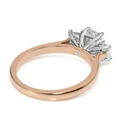 18ct Rose and White Gold Radiant and Cushion Cut 3 Stone Diamond Ring