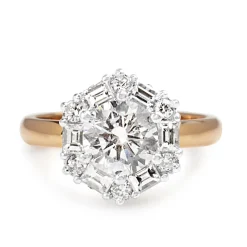 18ct Rose and White Gold Vintage Style Diamond Halo Ring