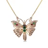 9ct Rose and Yellow Gold Antique Emerald, Pearl and Garnet Butterfly Necklace