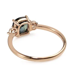 18ct Rose Gold 1.40 Cushion Teal Sapphire and Diamond 3 Stone Ring