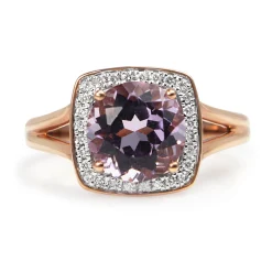 9ct Rose Gold Amethyst and Diamond Halo Ring