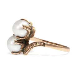 10ct Rose Gold Antique Cultured Pearl 'Moi et Toi' Ring