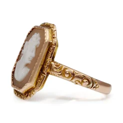 9ct Rose Gold Antique Etched Cameo Ring Circa 1916