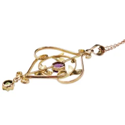9ct Rose Gold Antique Peridot and Amethyst Suffragette Necklace
