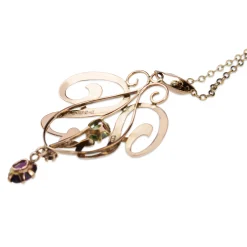 9ct Rose Gold Antique Peridot and Amethyst Suffragette Necklace
