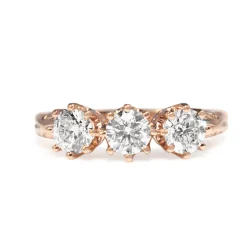18ct Rose Gold Antique Style 3 Stone Diamond Ring