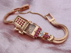 14ct Rose Gold Art Deco Ruby and Diamond Watch / Bracelet