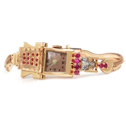 14ct Rose Gold Art Deco Ruby and Diamond Watch / Bracelet