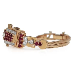 14ct Rose Gold Art Deco Ruby and Diamond Watch / Bracelet