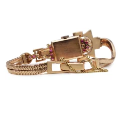 14ct Rose Gold Art Deco Ruby and Diamond Watch / Bracelet