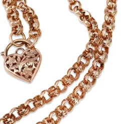 9ct Rose Gold Belcher Filigree Link Necklace with Padlock Clasp