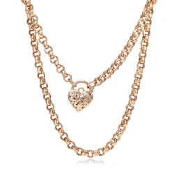 9ct Rose Gold Belcher Filigree Link Necklace with Padlock Clasp