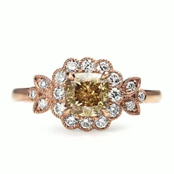 18ct Rose Gold Champagne Diamond Flower Style Ring