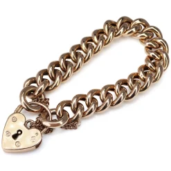 9ct Rose Gold Curb Link Bracelet with Heart Padlock Clasp