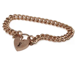 9ct Rose Gold Curb Link Bracelet with Heart Padlock