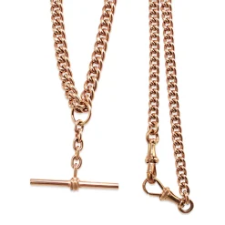 9ct Rose Gold Curb Link Graduated Fob Chain Necklace