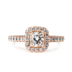 18ct Rose Gold Cushion Cut Diamond Halo Ring