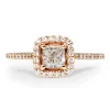 18ct Rose Gold Cushion Diamond Halo Ring