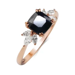 18ct Rose Gold Cushion Sapphire and Marquise Diamond Ring
