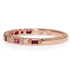 9ct Rose Gold Deco Style Ruby and Diamond Band