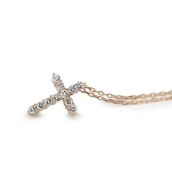 18ct Rose Gold Diamond Cross Necklace