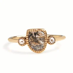 18ct Rose Gold Diamond Salt and Pepper Slice 3 Stone Ring