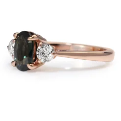 18ct Rose Gold Green / Blue Sapphire and Diamond 3 Stone Ring