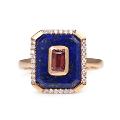 9ct Rose Gold Lapis, Tourmaline and Diamond Ring