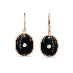 9ct Rose Gold Large Oval Onyx and Diamond Earrings