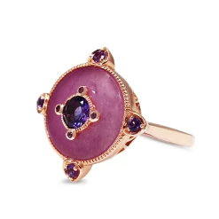 9ct Rose Gold Lilac Jade and Amethyst Ring